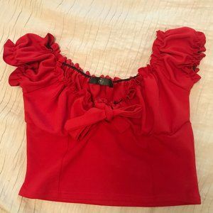 Red Ruffle Sleeve Misguided Tie Front Top